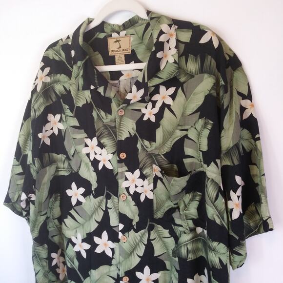Jamaica Jaxx Silk Hawaiian Shirt Mens XL Black Palm Floral Tropical Resort Beach - Picture 4 of 12